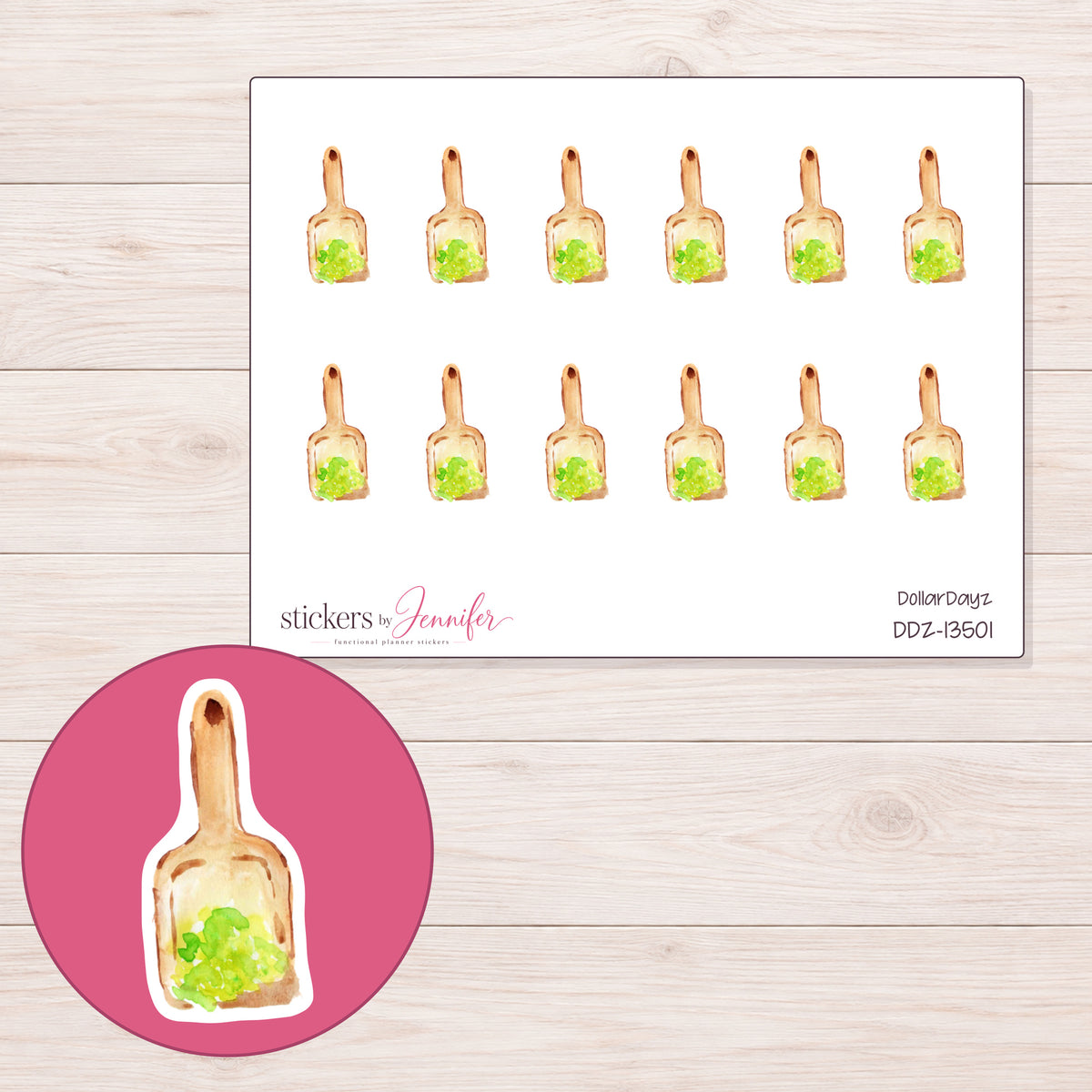 DDZ-13501 planner sticker sheet with enlarged sticker detail