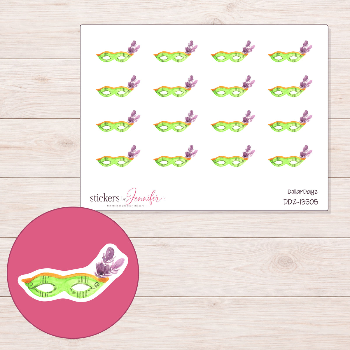 DDZ-13505 planner sticker sheet with enlarged sticker detail