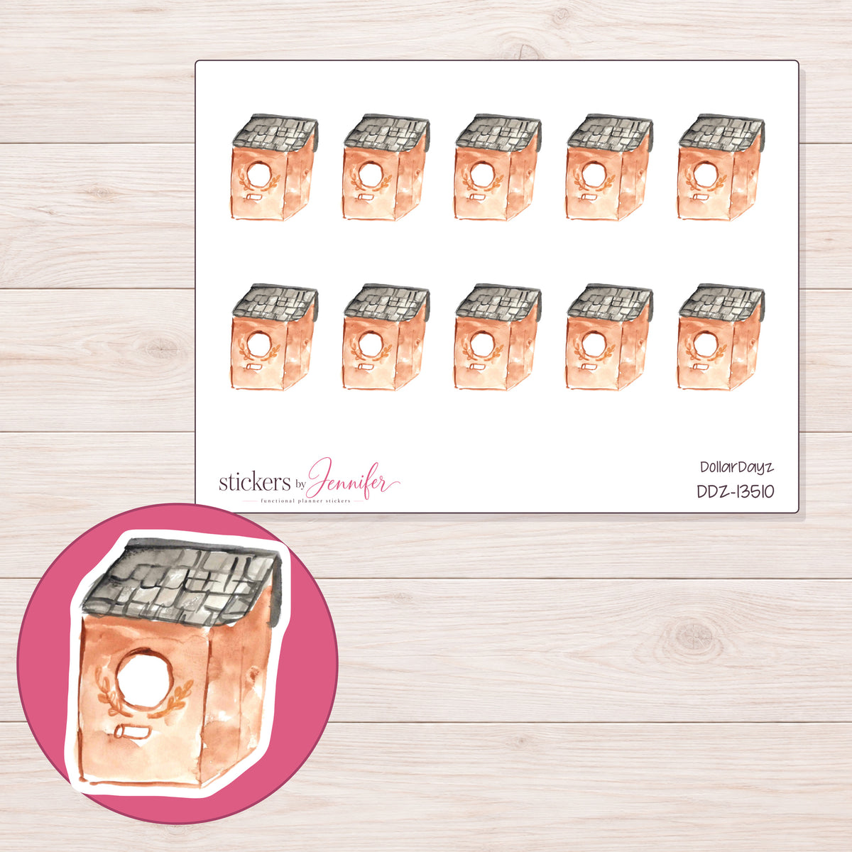 DDZ-13510 planner sticker sheet with enlarged sticker detail