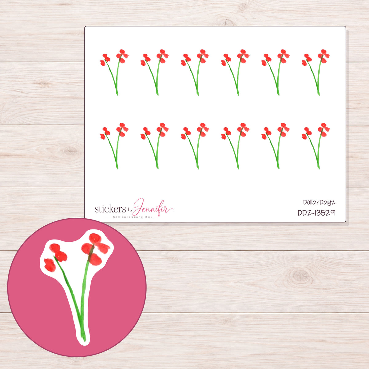 DDZ-13529 planner sticker sheet with enlarged sticker detail