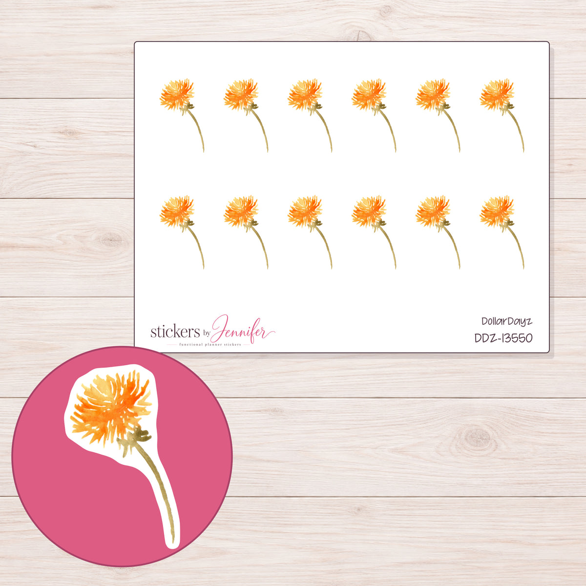 DDZ-13550 planner sticker sheet with enlarged sticker detail
