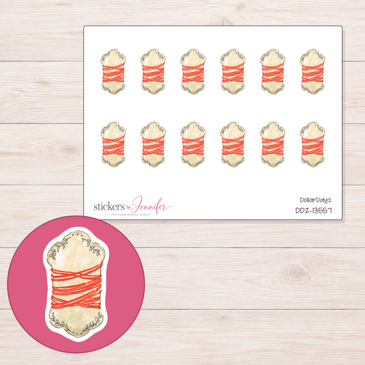 DDZ-13557 planner sticker sheet with enlarged sticker detail