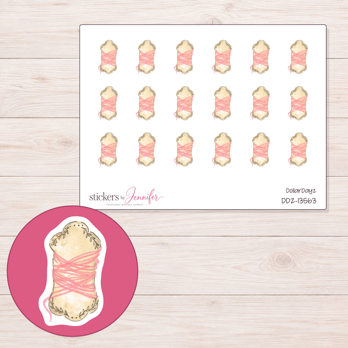 DDZ-13563 planner sticker sheet with enlarged sticker detail