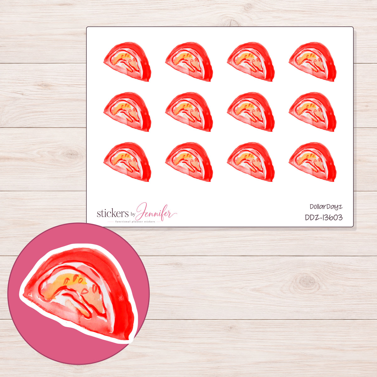 DDZ-13603 planner sticker sheet with enlarged sticker detail