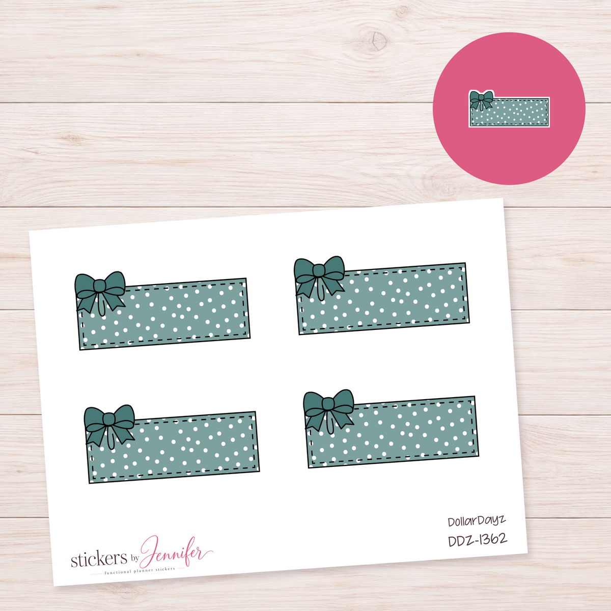 Forest Green Bow Label Planner Stickers | DDZ-1362