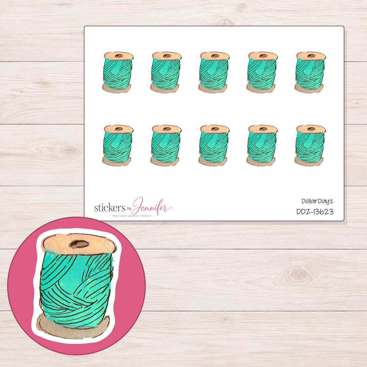 DDZ-13623 planner sticker sheet with enlarged sticker detail