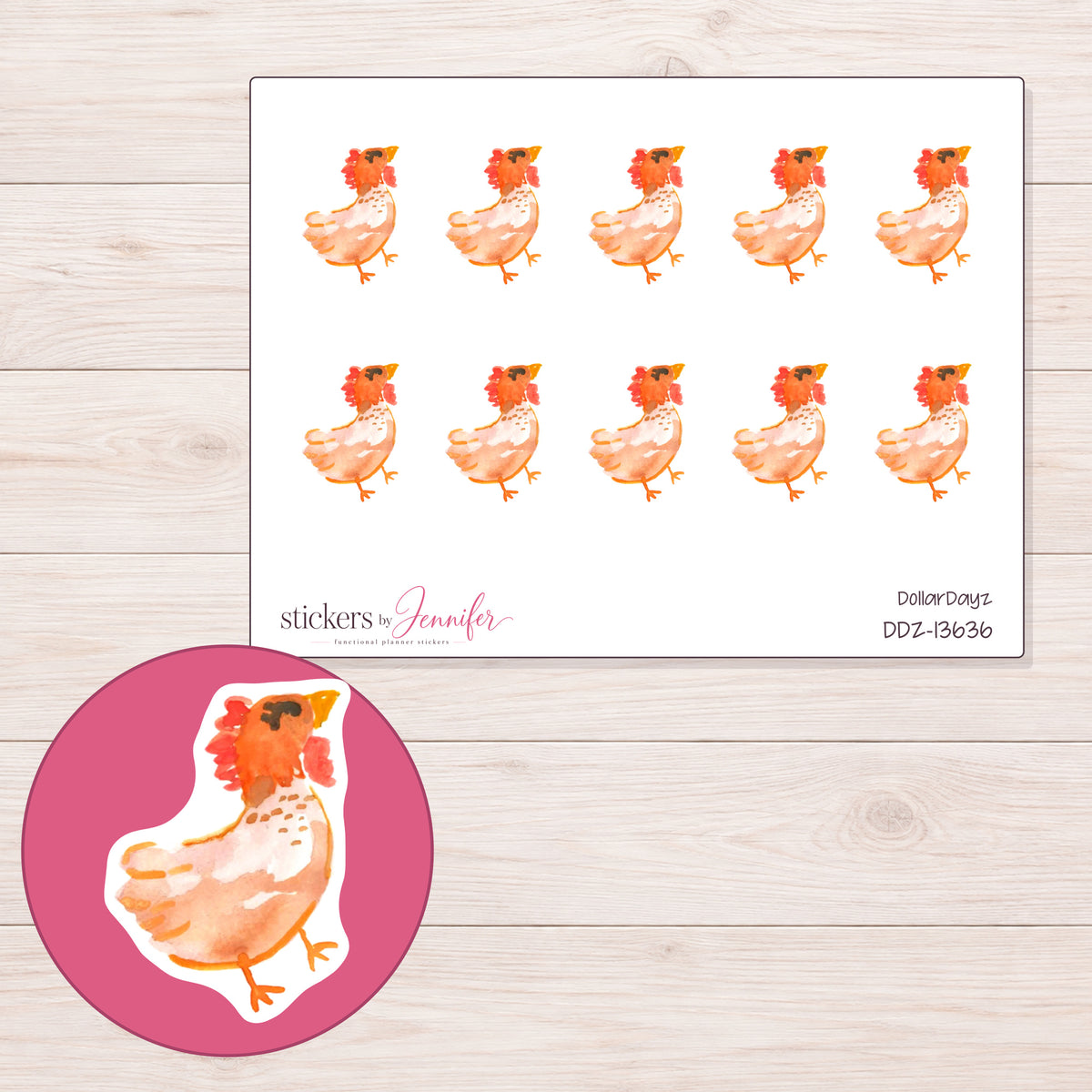 DDZ-13636 planner sticker sheet with enlarged sticker detail
