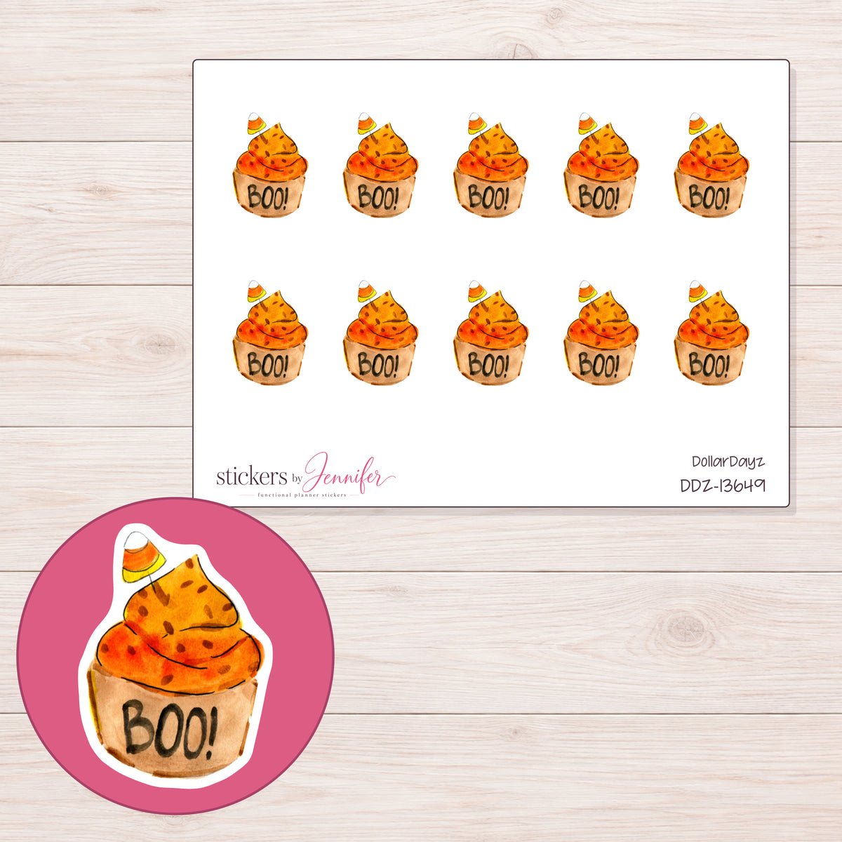 DDZ-13649 planner sticker sheet with enlarged sticker detail