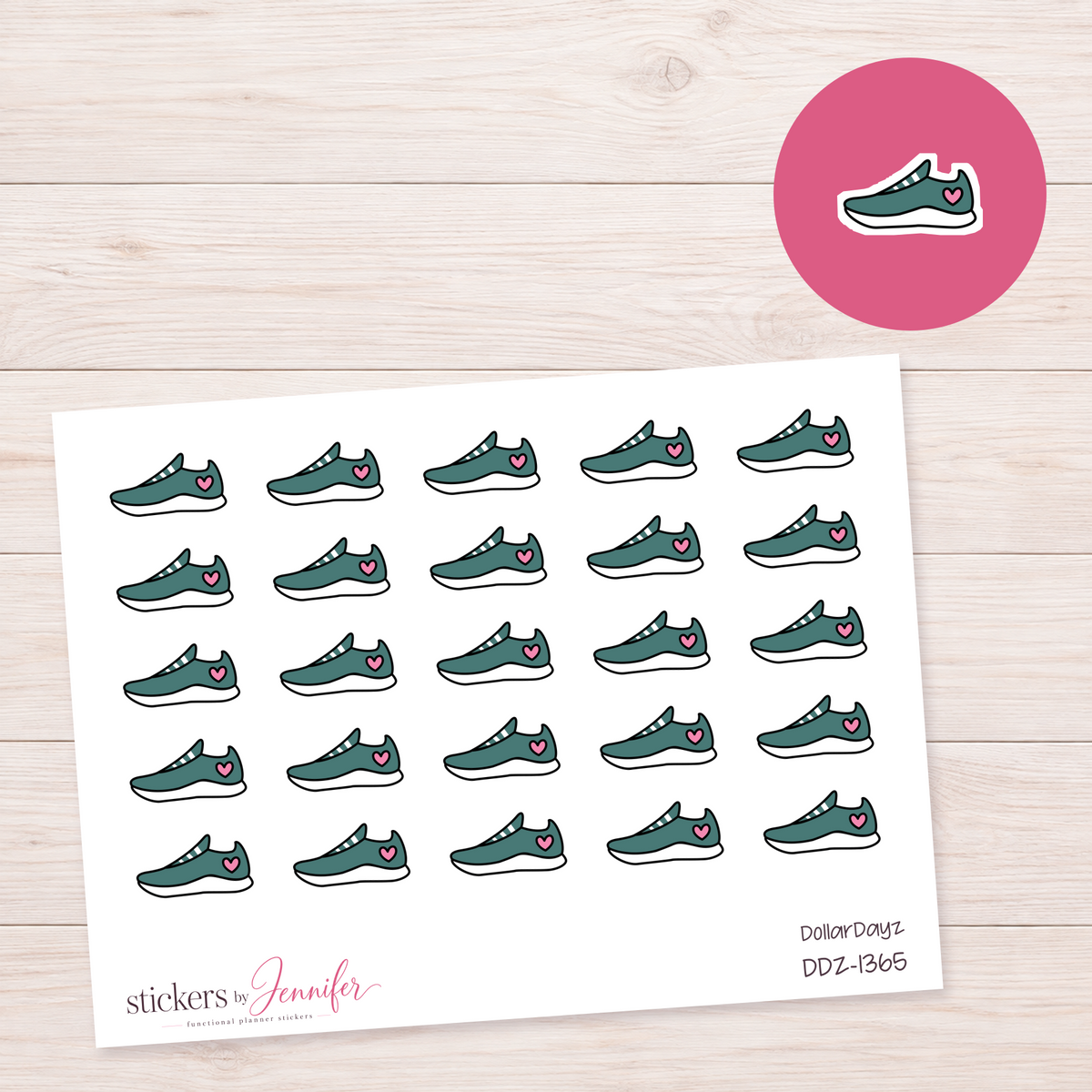 Forest Green Heart Sneaker Planner Stickers | DDZ-1365