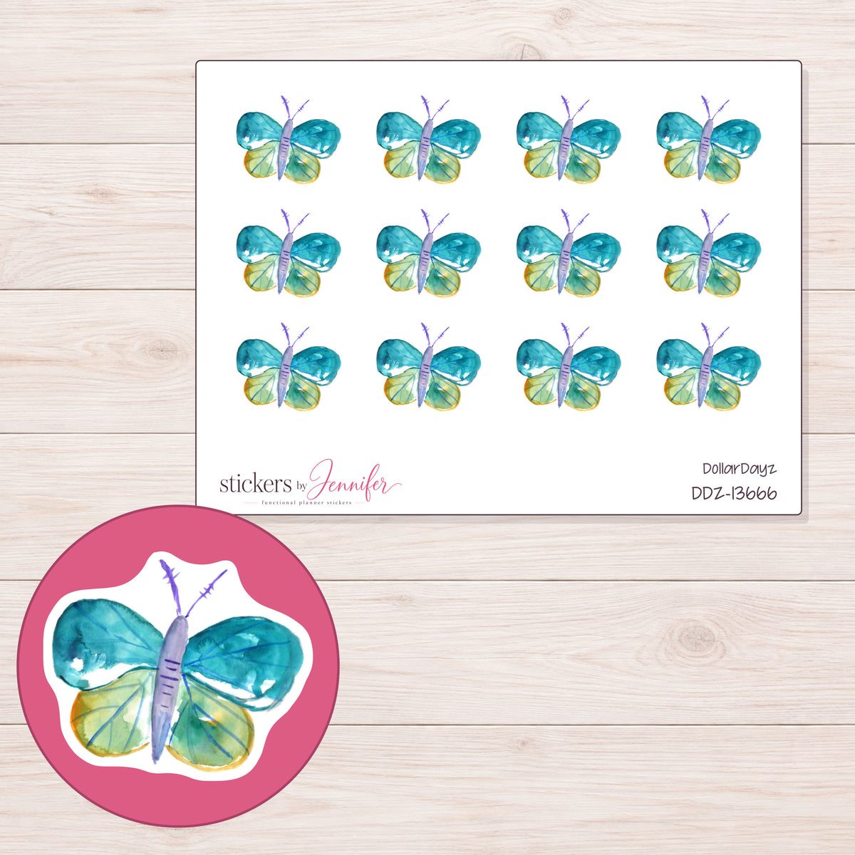 DDZ-13666 planner sticker sheet with enlarged sticker detail