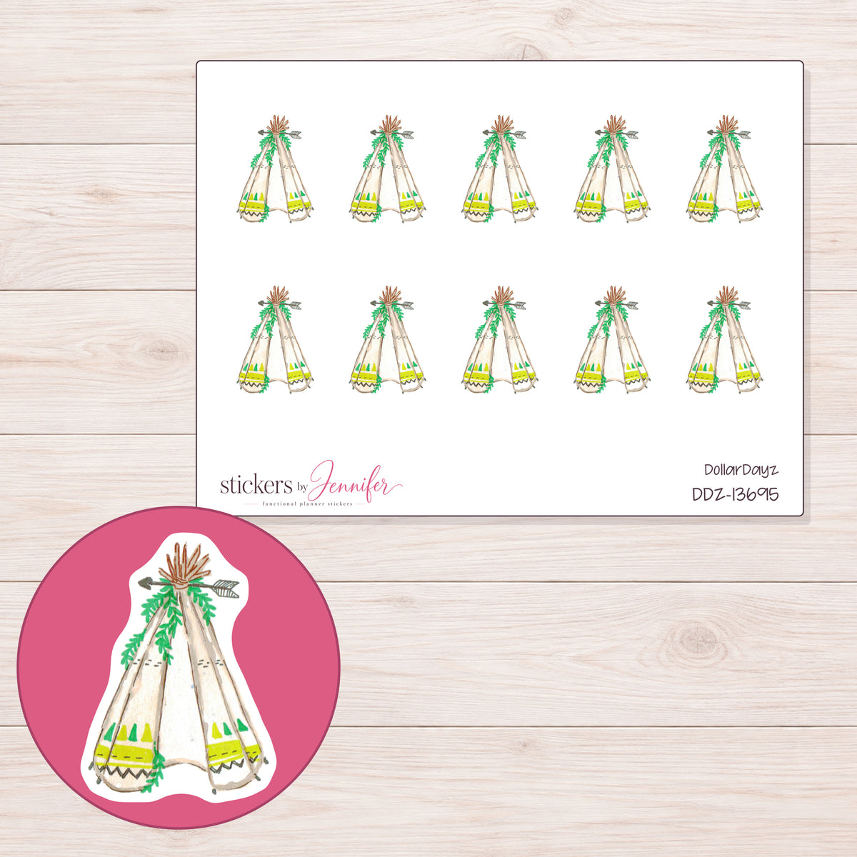 DDZ-13695 planner sticker sheet with enlarged sticker detail