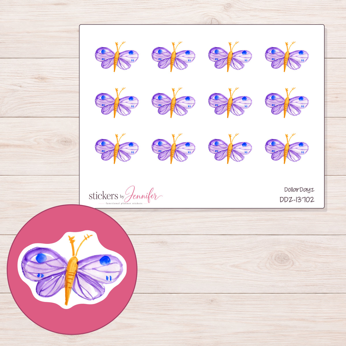 DDZ-13702 planner sticker sheet with enlarged sticker detail