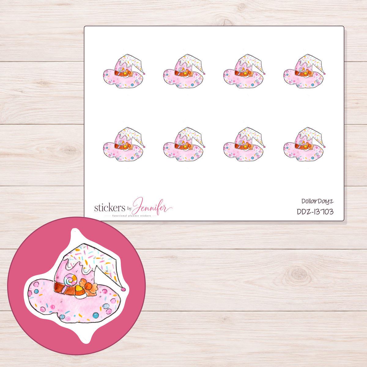 DDZ-13703 planner sticker sheet with enlarged sticker detail
