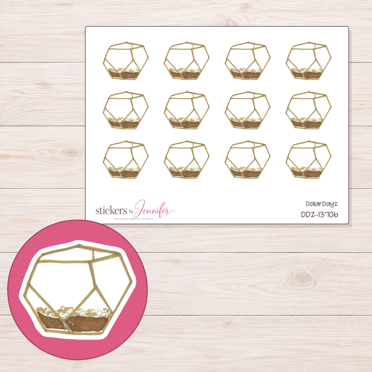 DDZ-13706 planner sticker sheet with enlarged sticker detail