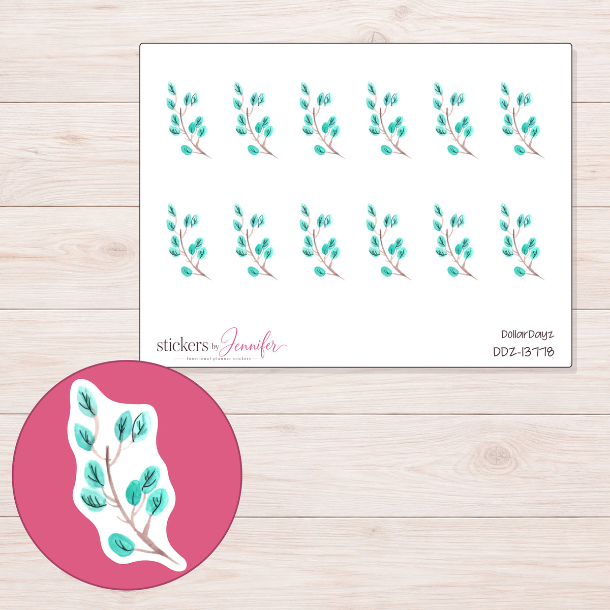 DDZ-13778 planner sticker sheet with enlarged sticker detail