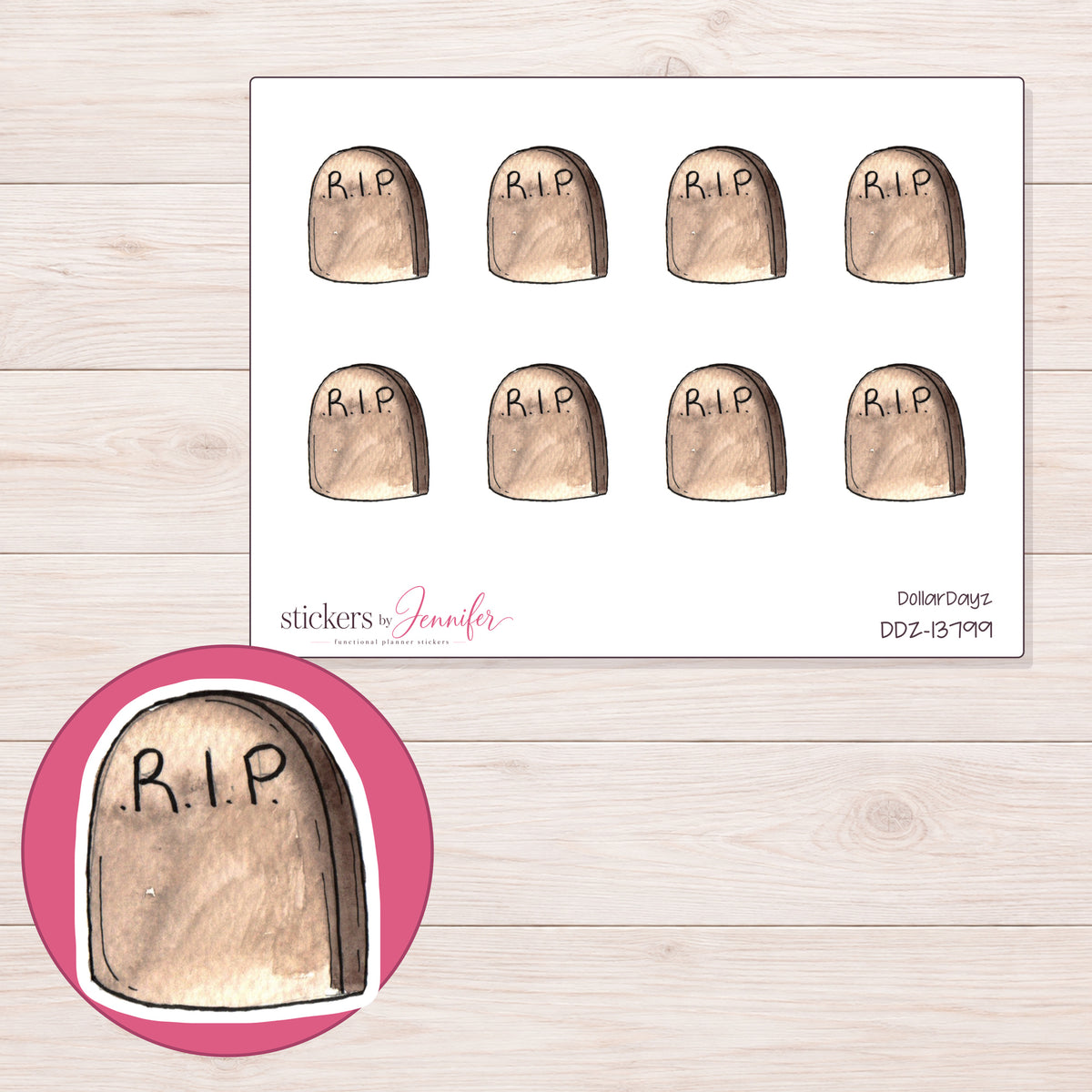 DDZ-13799 planner sticker sheet with enlarged sticker detail