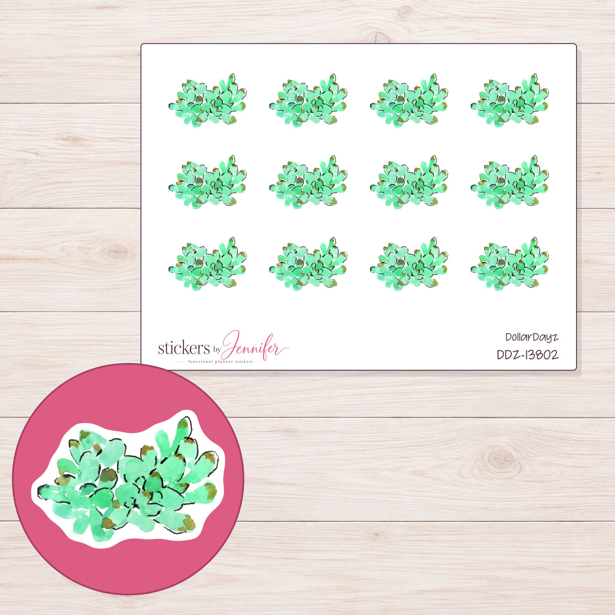 DDZ-13802 planner sticker sheet with enlarged sticker detail