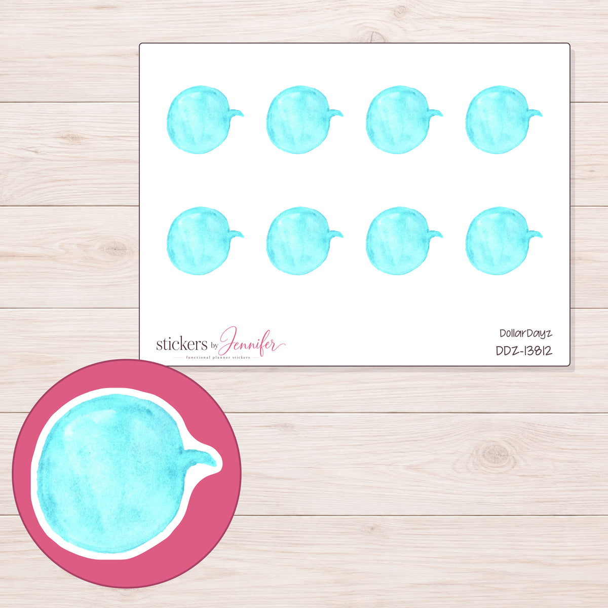 DDZ-13812 planner sticker sheet with enlarged sticker detail
