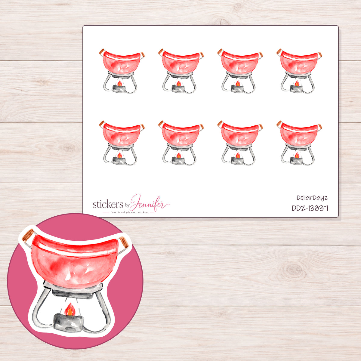 DDZ-13837 planner sticker sheet with enlarged sticker detail