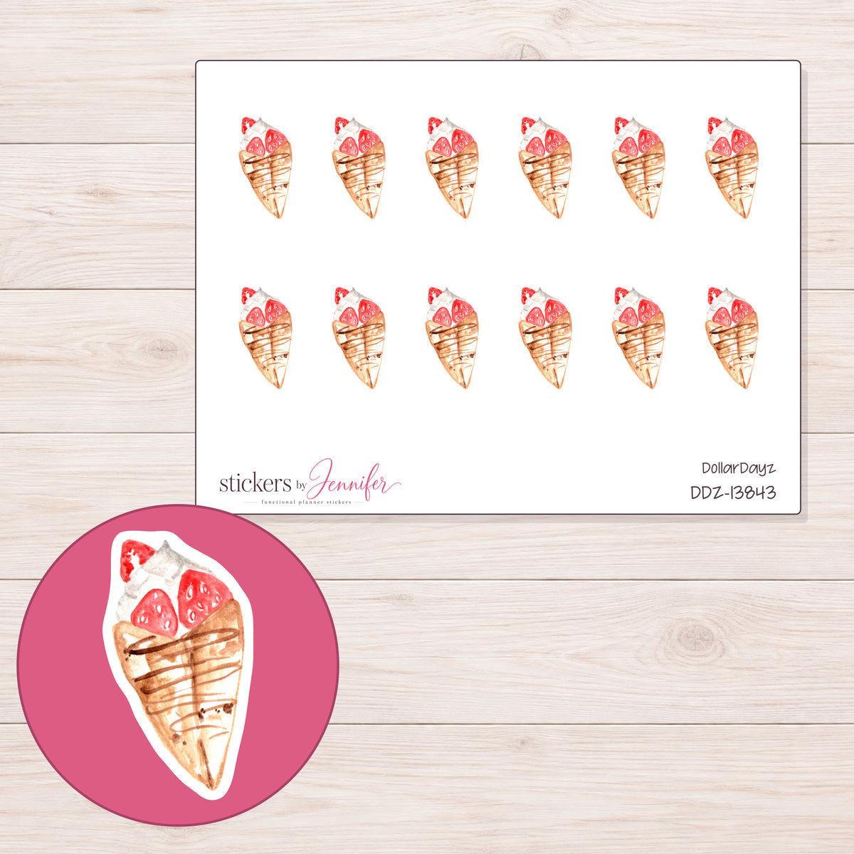 DDZ-13843 planner sticker sheet with enlarged sticker detail