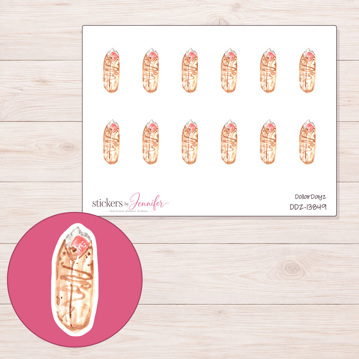 DDZ-13849 planner sticker sheet with enlarged sticker detail
