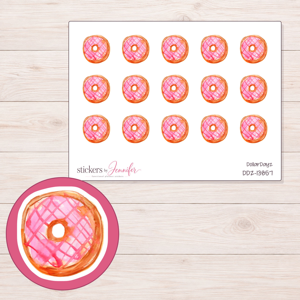 DDZ-13857 planner sticker sheet with enlarged sticker detail