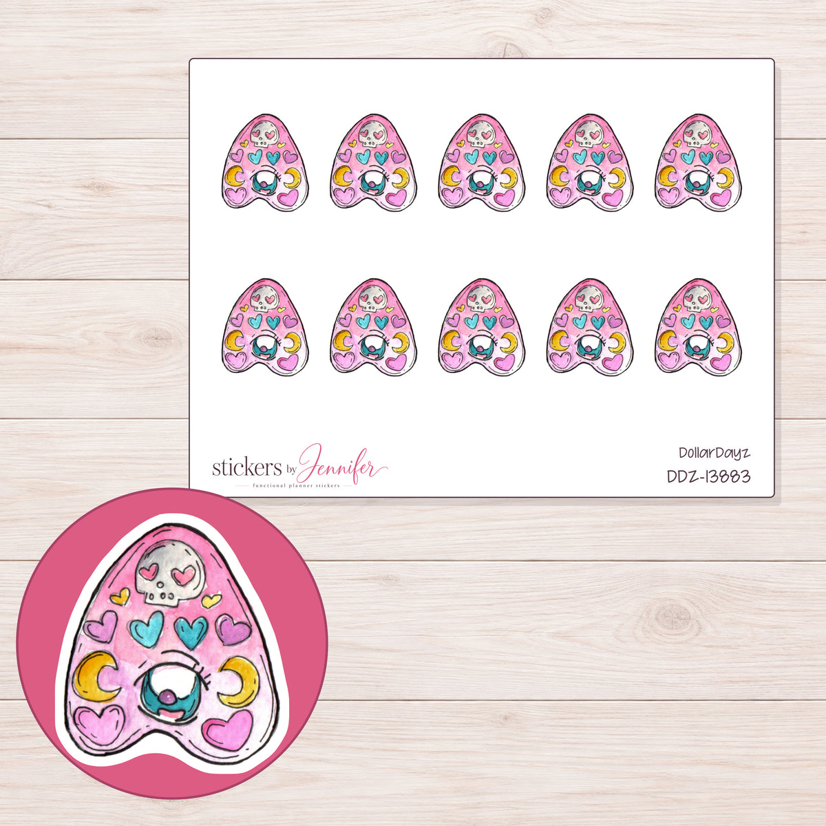DDZ-13883 planner sticker sheet with enlarged sticker detail