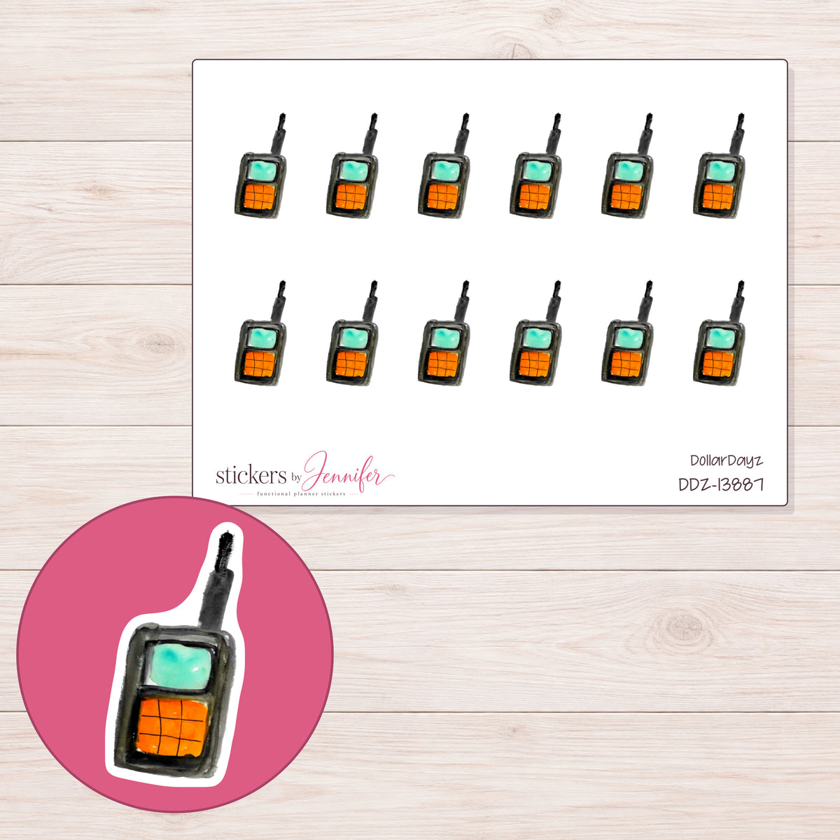 DDZ-13887 planner sticker sheet with enlarged sticker detail