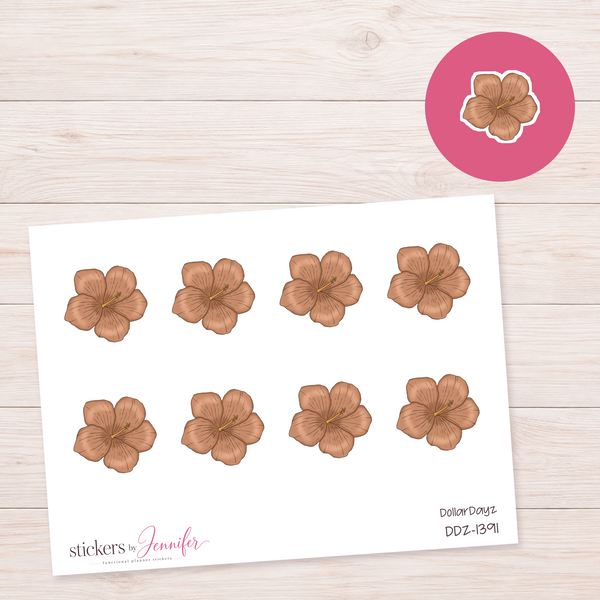 Warm Brown Hibiscus Planner Stickers | DDZ-1391