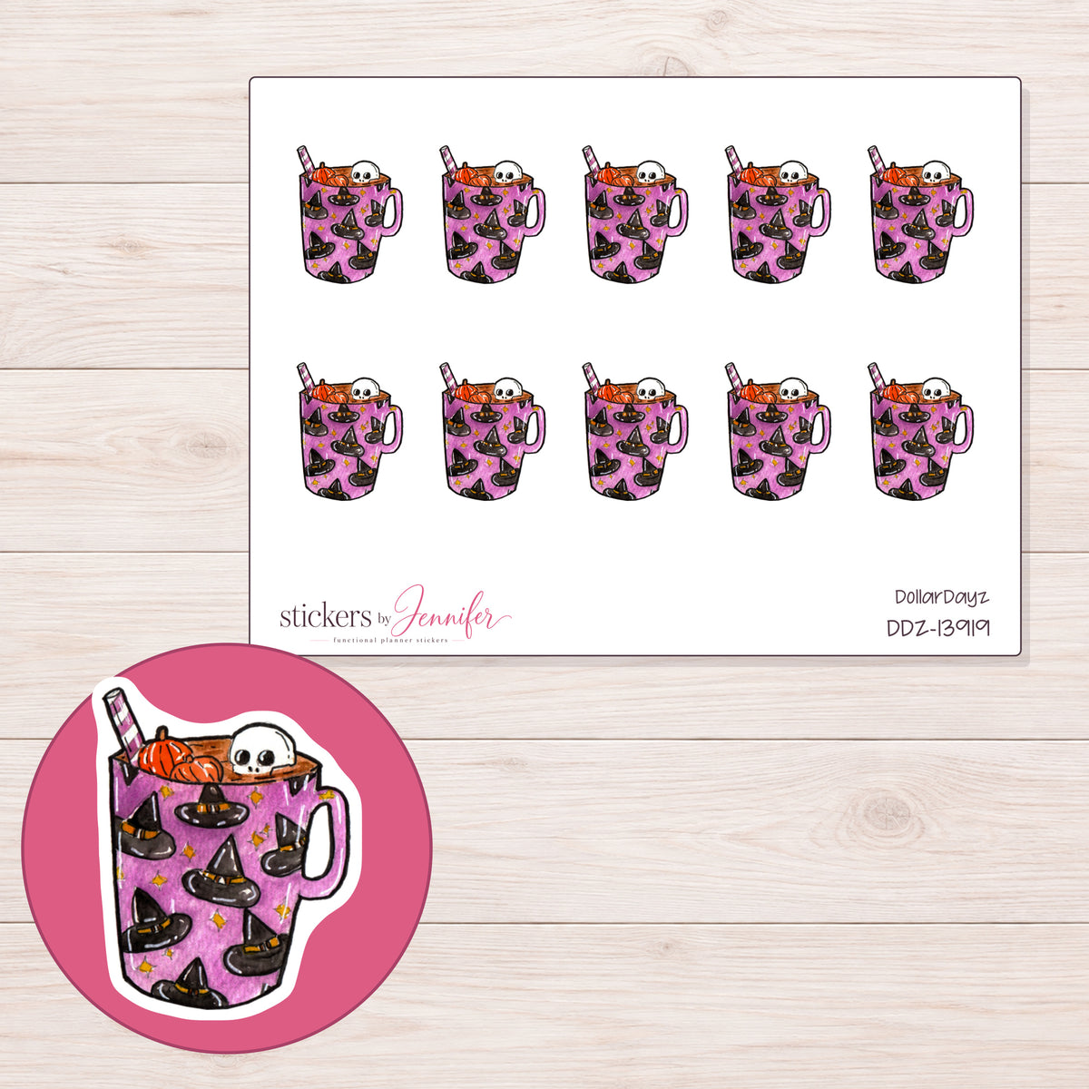 DDZ-13919 planner sticker sheet with enlarged sticker detail