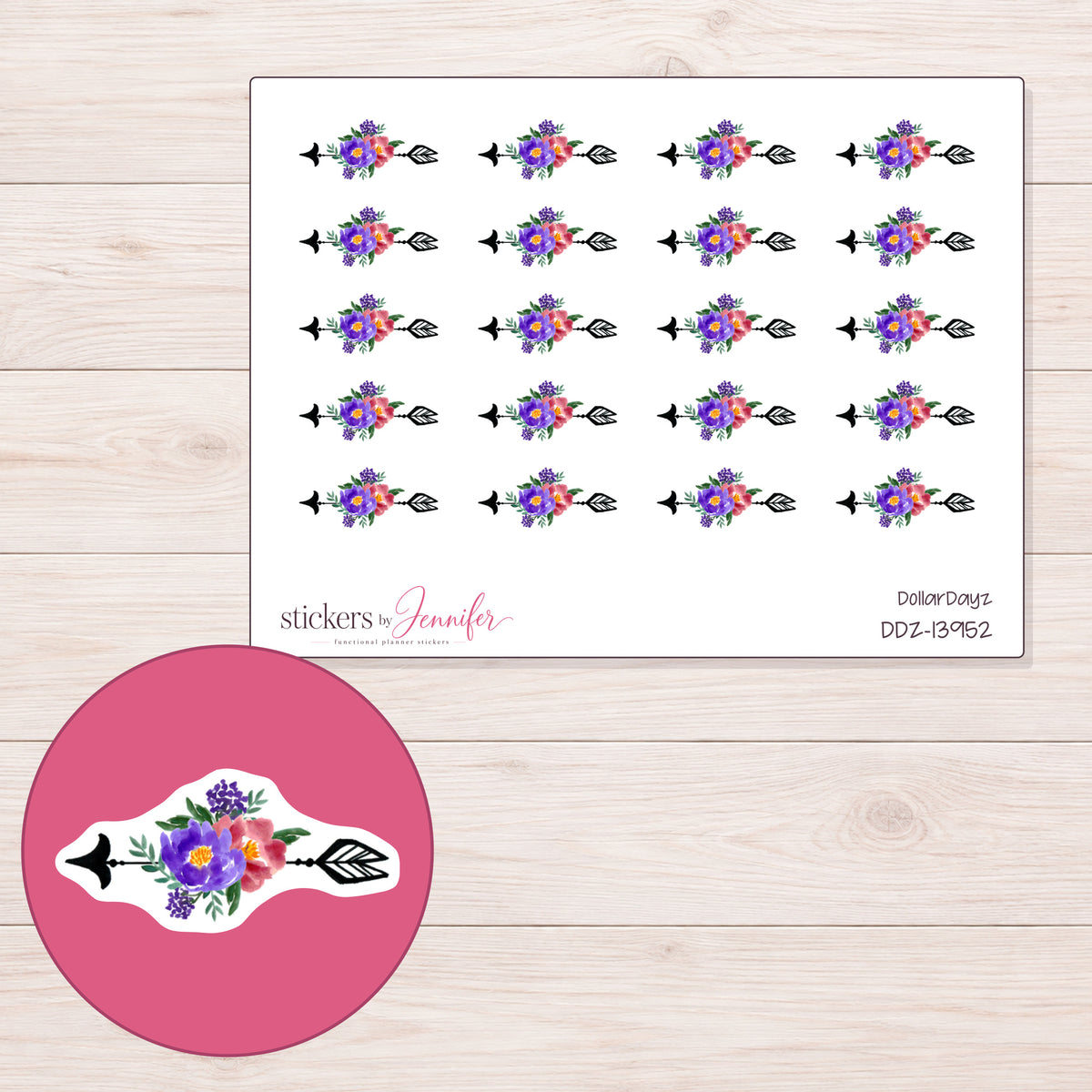 DDZ-13952 planner sticker sheet with enlarged sticker detail