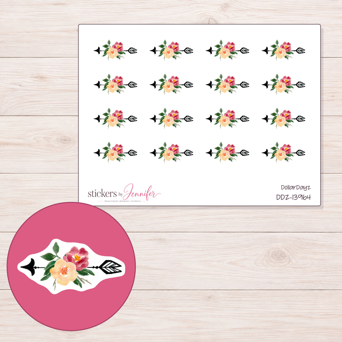 DDZ-13964 planner sticker sheet with enlarged sticker detail