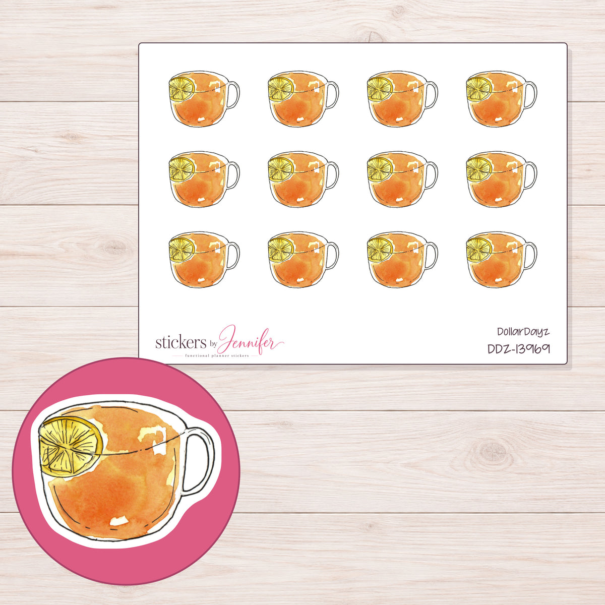 DDZ-13969 planner sticker sheet with enlarged sticker detail