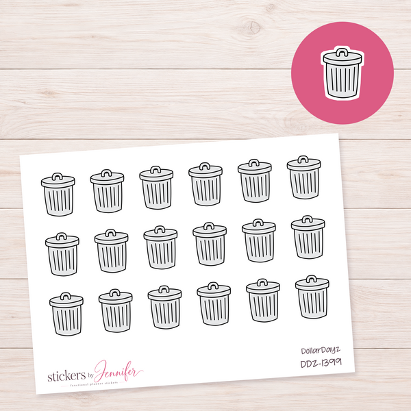 Gray Trash Can Planner Stickers | DDZ-1399
