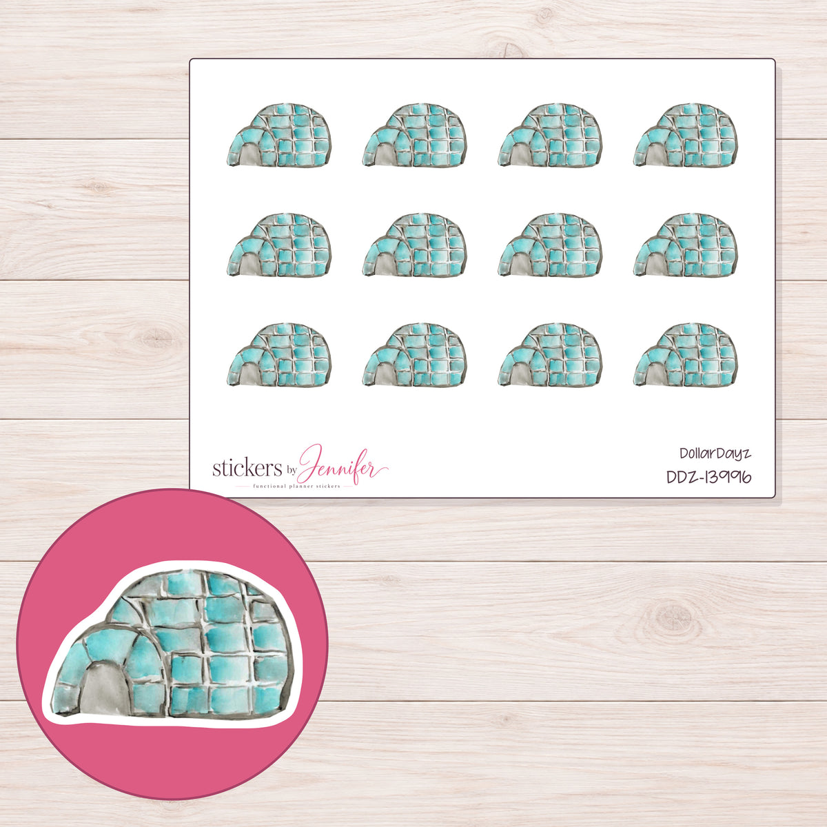 DDZ-13996 planner sticker sheet with enlarged sticker detail