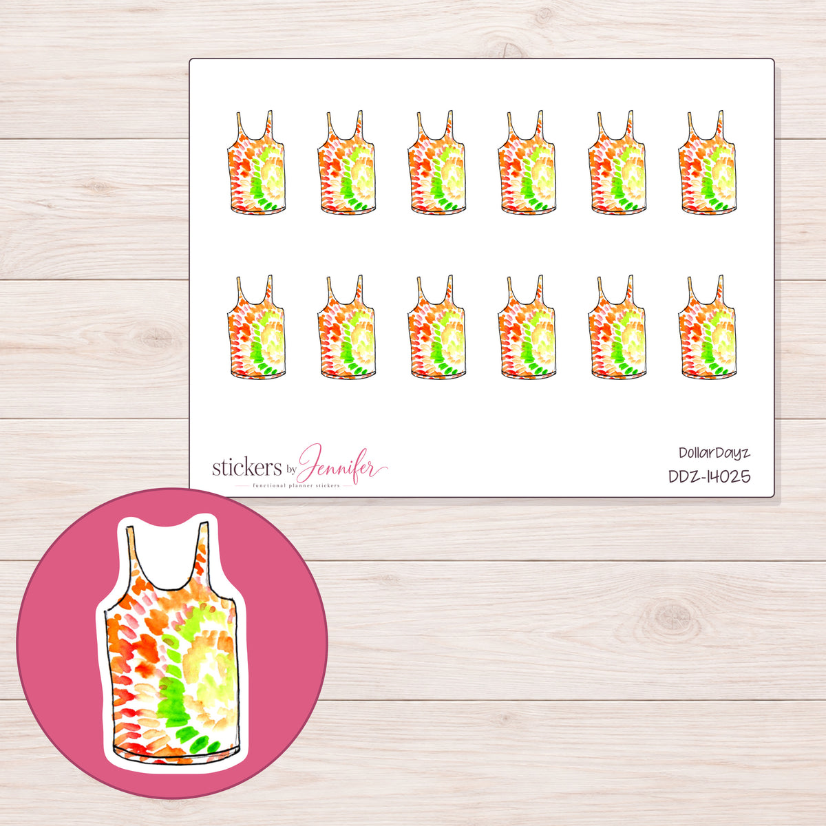 DDZ-14025 planner sticker sheet with enlarged sticker detail