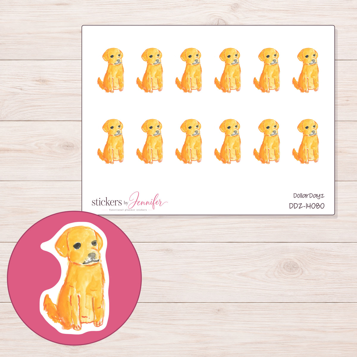 DDZ-14080 planner sticker sheet with enlarged sticker detail