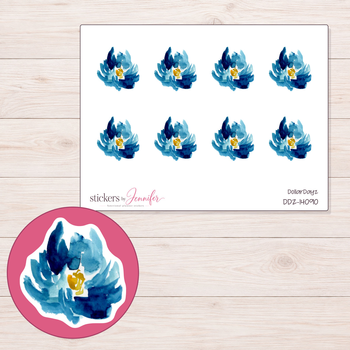 DDZ-14090 planner sticker sheet with enlarged sticker detail