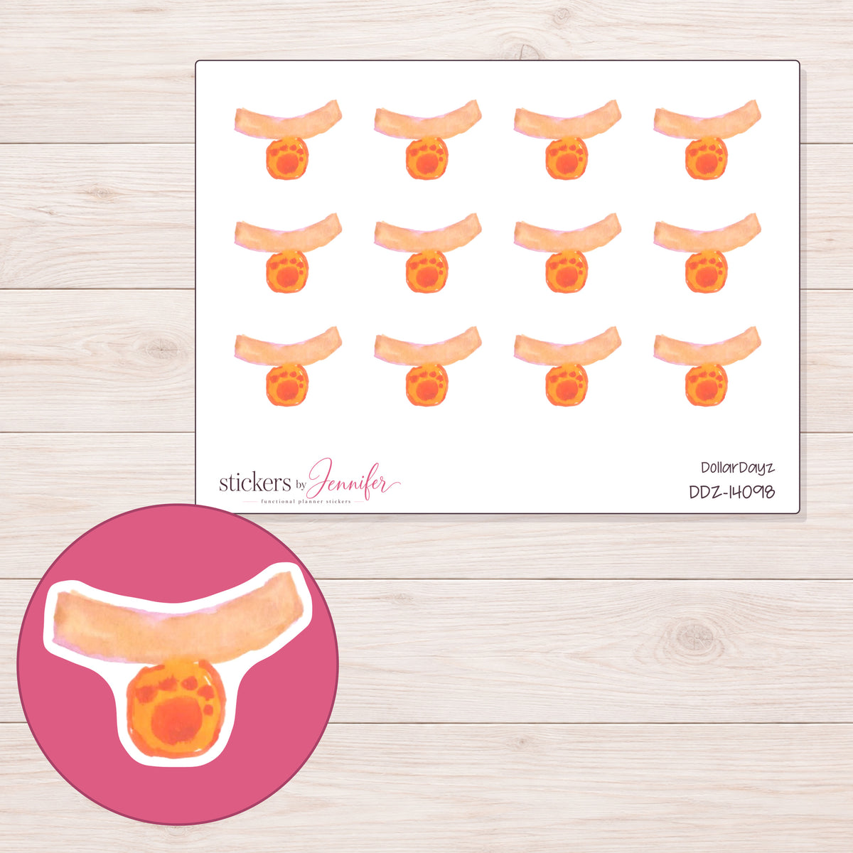 DDZ-14098 planner sticker sheet with enlarged sticker detail