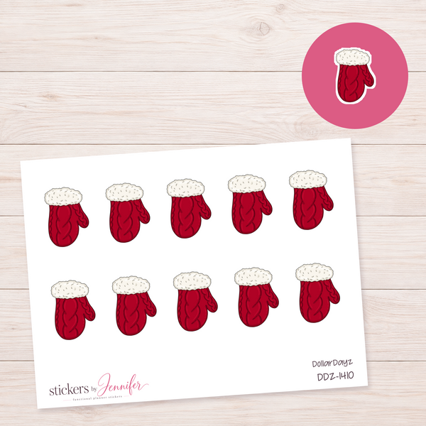 Red Knit Mitten Planner Stickers | DDZ-1410