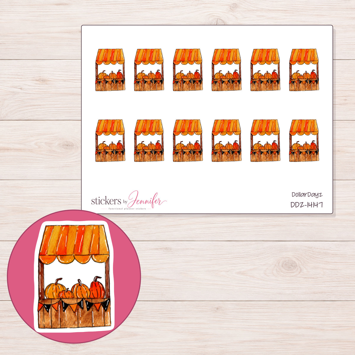 DDZ-14147 planner sticker sheet with enlarged sticker detail