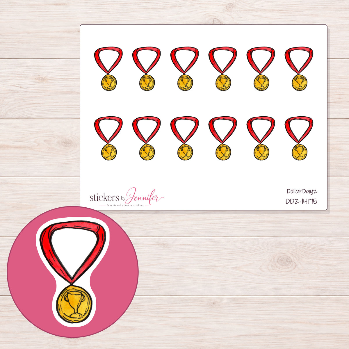 DDZ-14175 planner sticker sheet with enlarged sticker detail