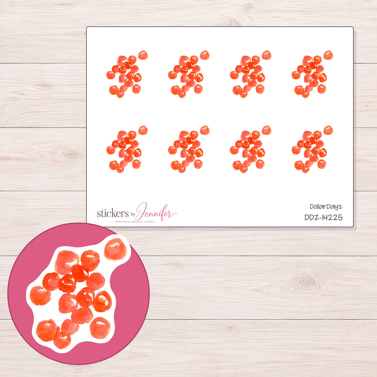 DDZ-14225 planner sticker sheet with enlarged sticker detail