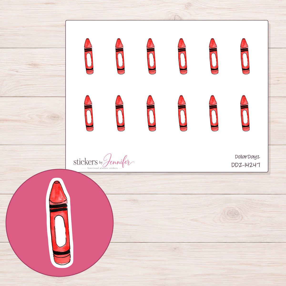 DDZ-14247 planner sticker sheet with enlarged sticker detail