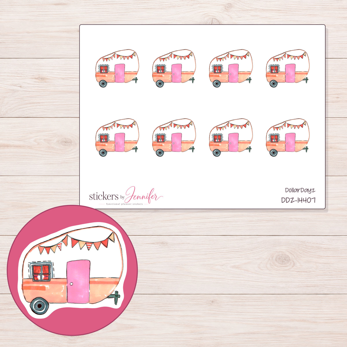 DDZ-14407 planner sticker sheet with enlarged sticker detail