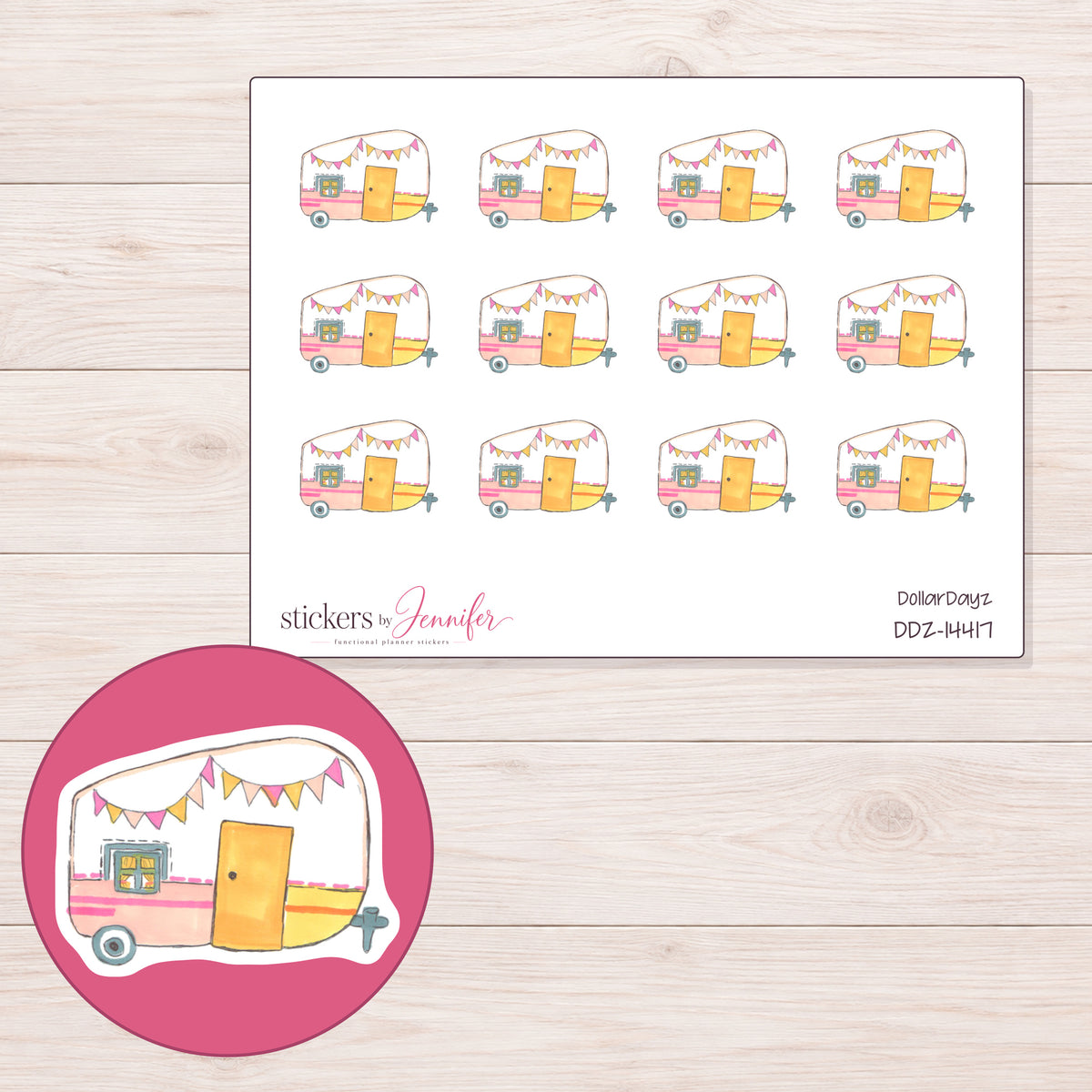 DDZ-14417 planner sticker sheet with enlarged sticker detail