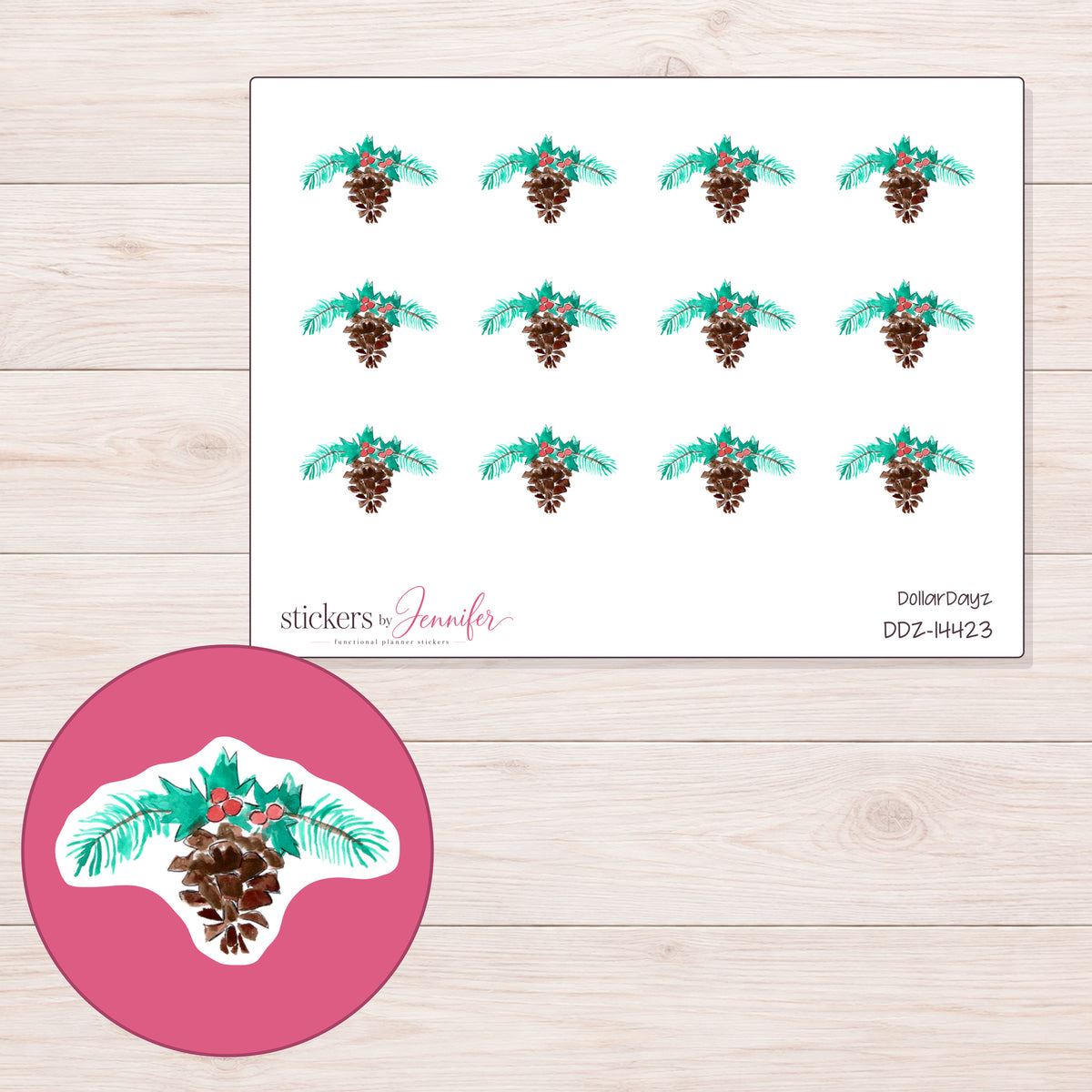 DDZ-14423 planner sticker sheet with enlarged sticker detail
