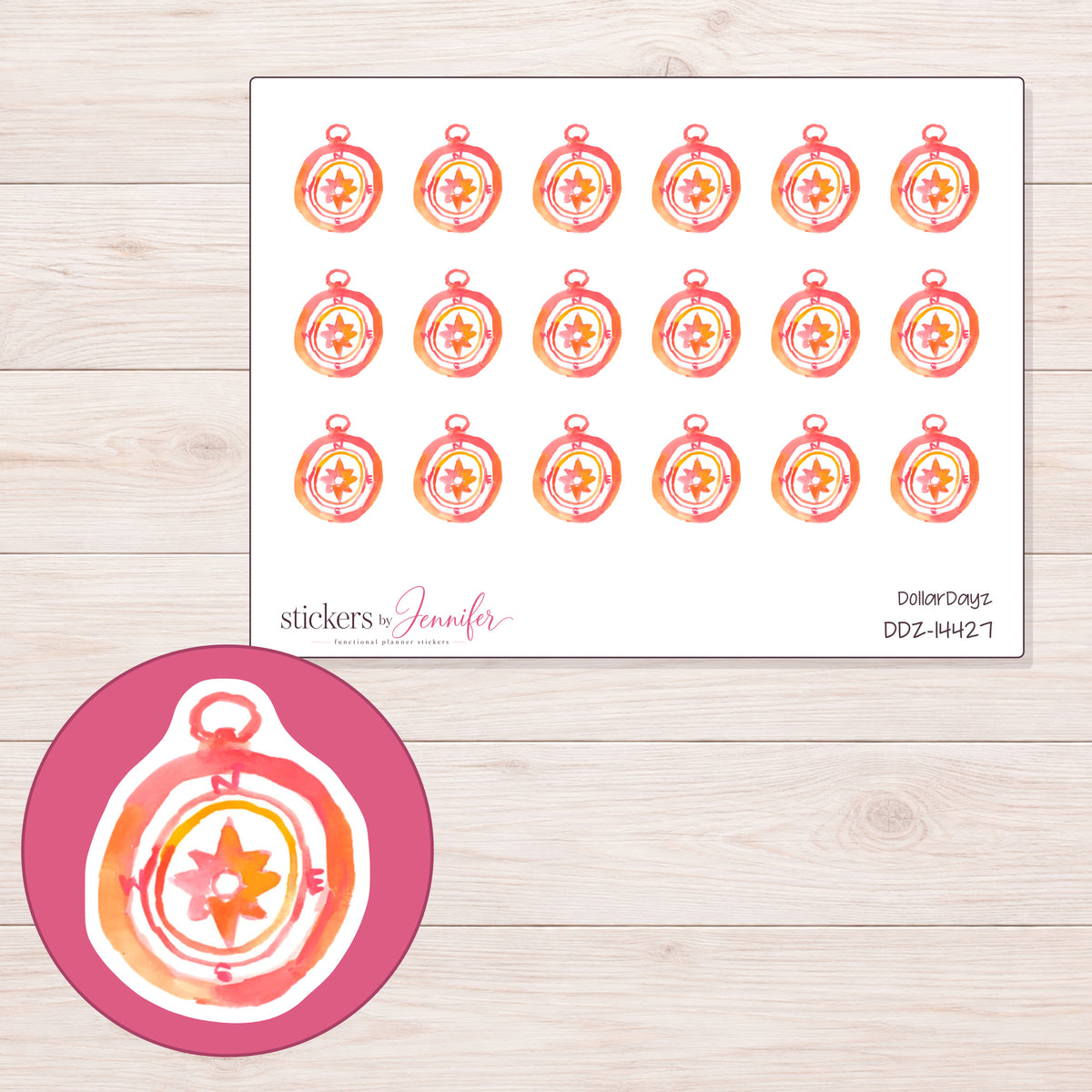 DDZ-14427 planner sticker sheet with enlarged sticker detail