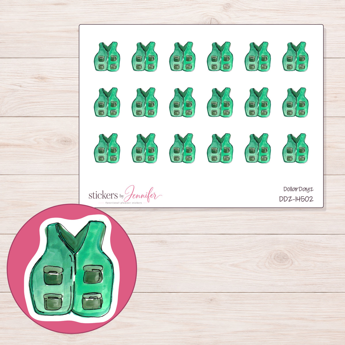 DDZ-14502 planner sticker sheet with enlarged sticker detail