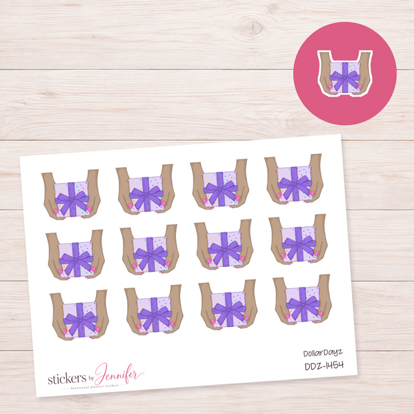 Purple Gift in Hands Planner Stickers | DDZ-1454